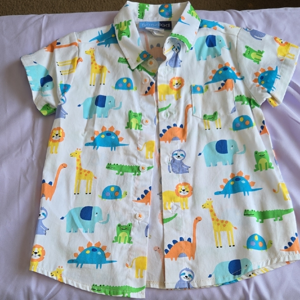 Good Lad Blue and Orange Button Down Shirt with Playful Animal Print